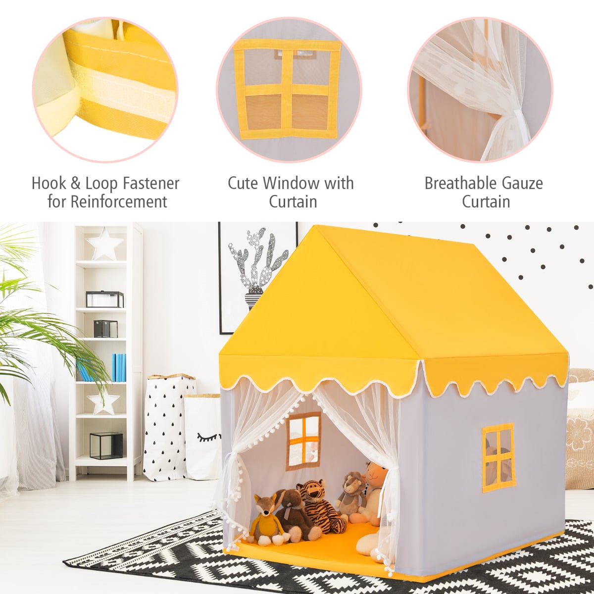Kids Play Tent with Padded Mat Indoor Playhouse-Yellow
