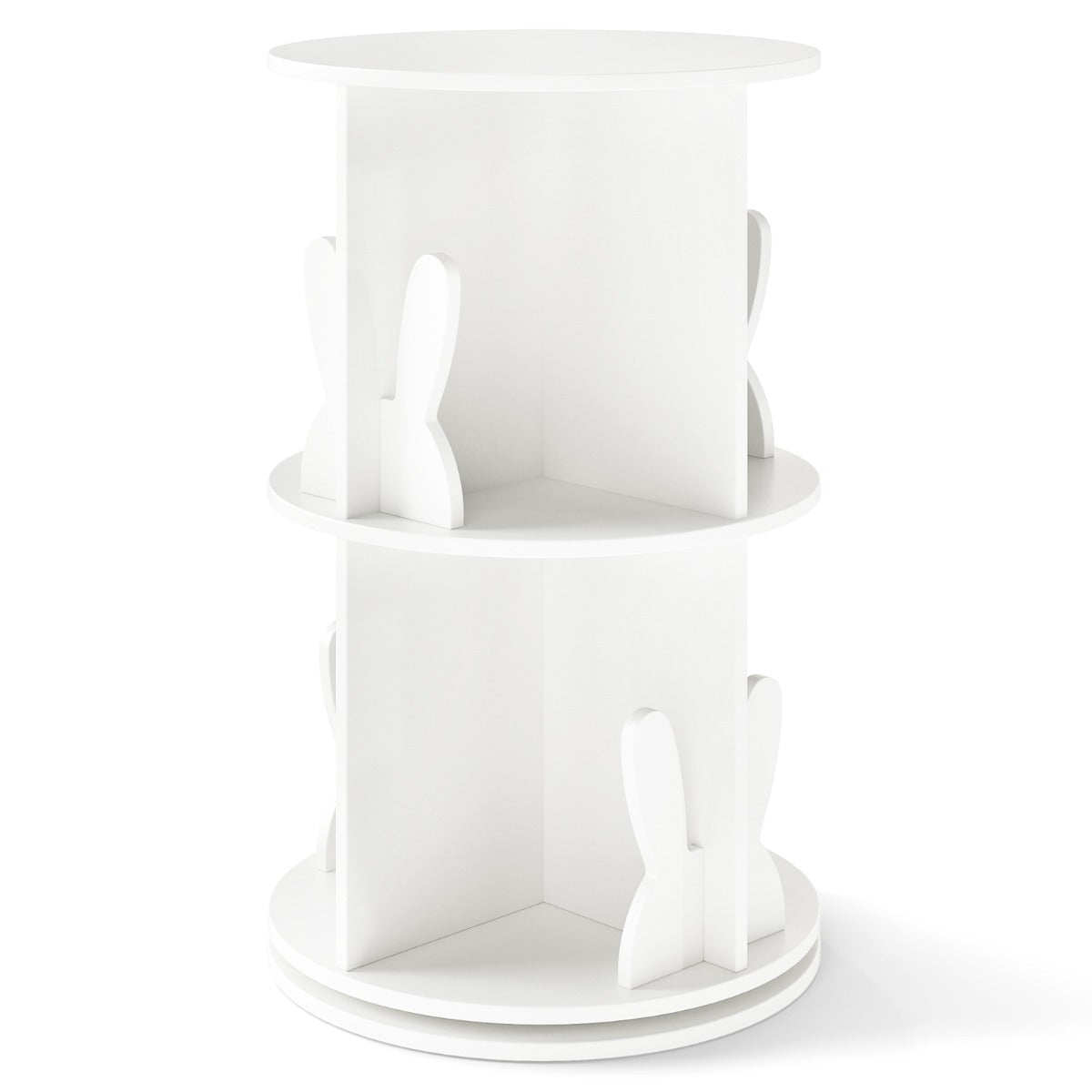 2 Tier Freestanding 360° Revolving Display Storage Rack with Bunny Baffles-White