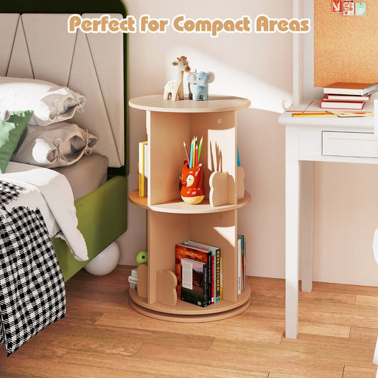 2 Tier Freestanding 360° Revolving Display Storage Rack with Bunny Baffles-Natural