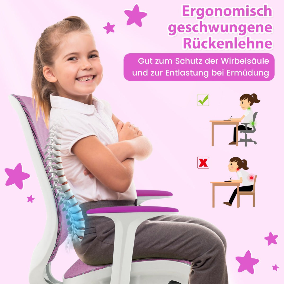 Swivel Mesh Children Computer Chair with Adjustable Height-Purple