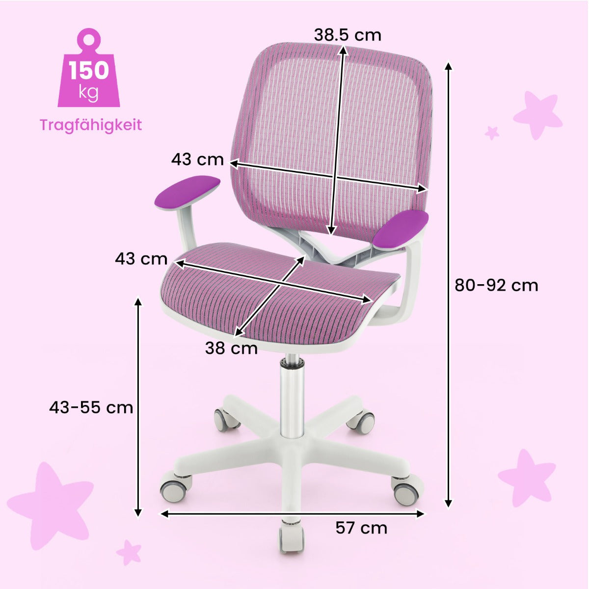 Swivel Mesh Children Computer Chair with Adjustable Height-Purple