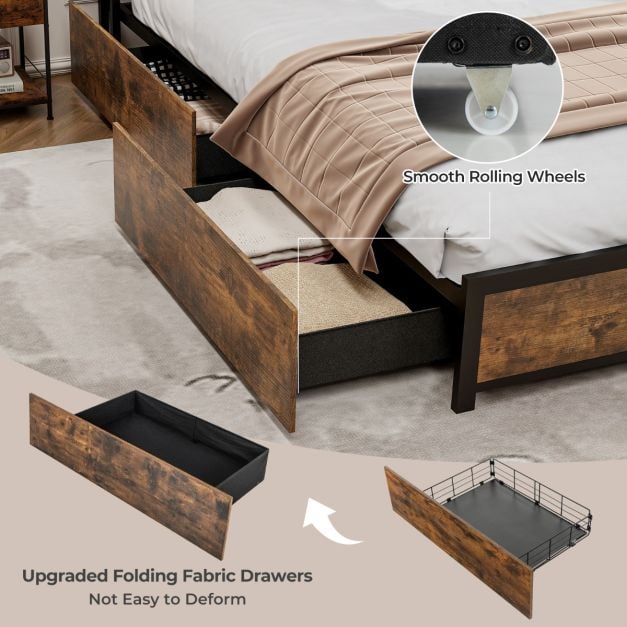 5 Feet King Size Metal Bed Frame with RGB LED Lights and Charging Station