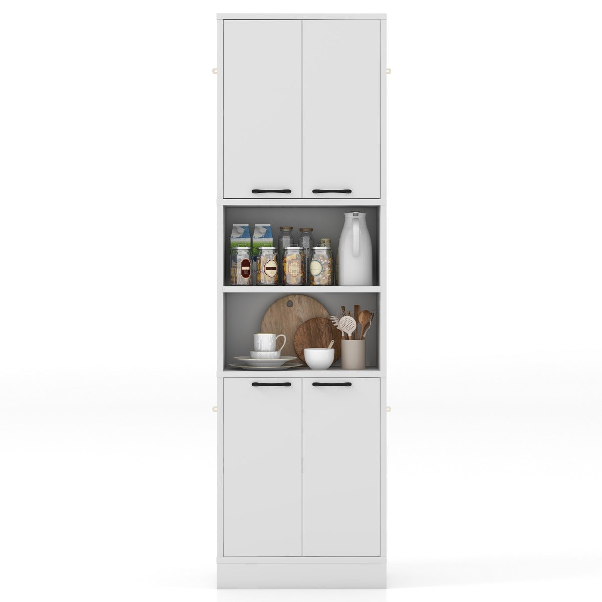 190cm Tall Freestanding Cupboard with Doors and Shelves-White