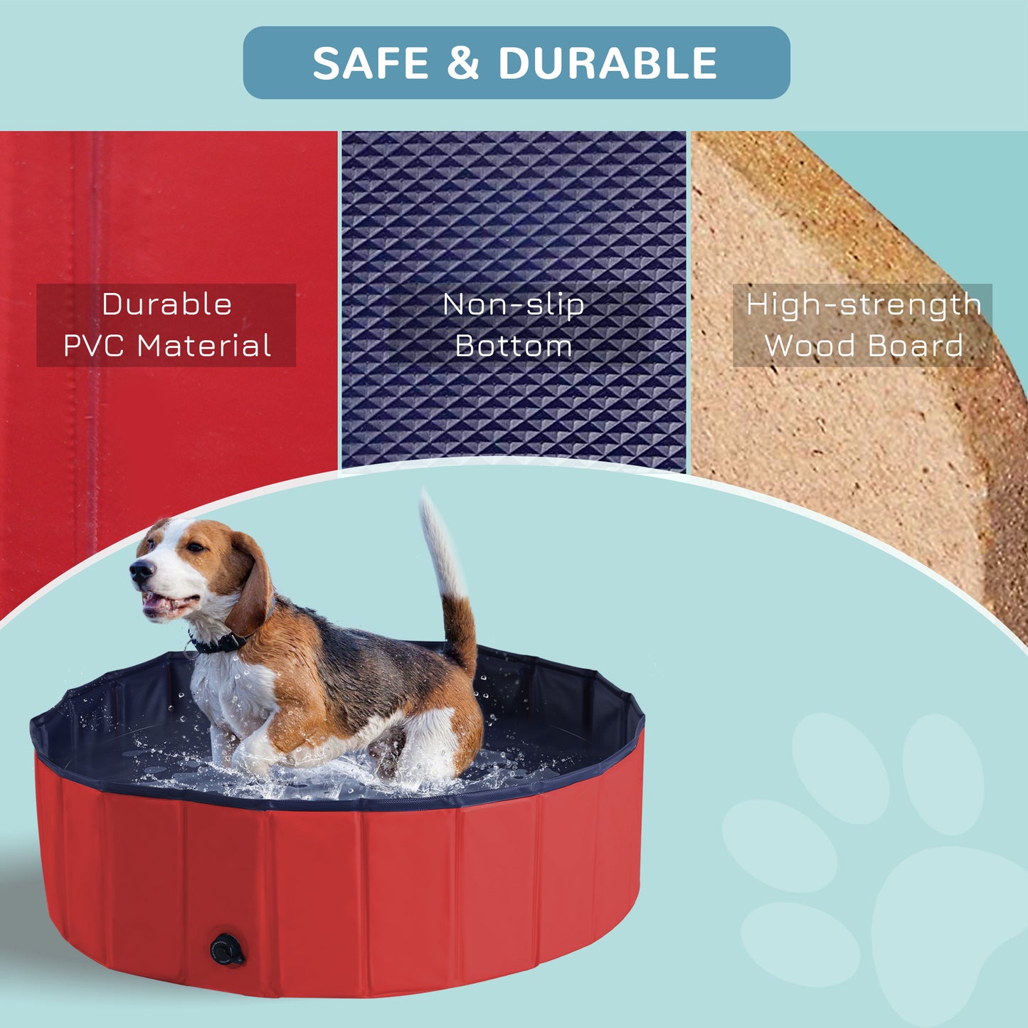 PawHut Foldable Dog Paddling Pool Pet Cat Swimming Pool Indoor/ Outdoor Collapsible Summer Bathing Tub Shower Tub Puppy Washer, â 100 x 30H cm, Red