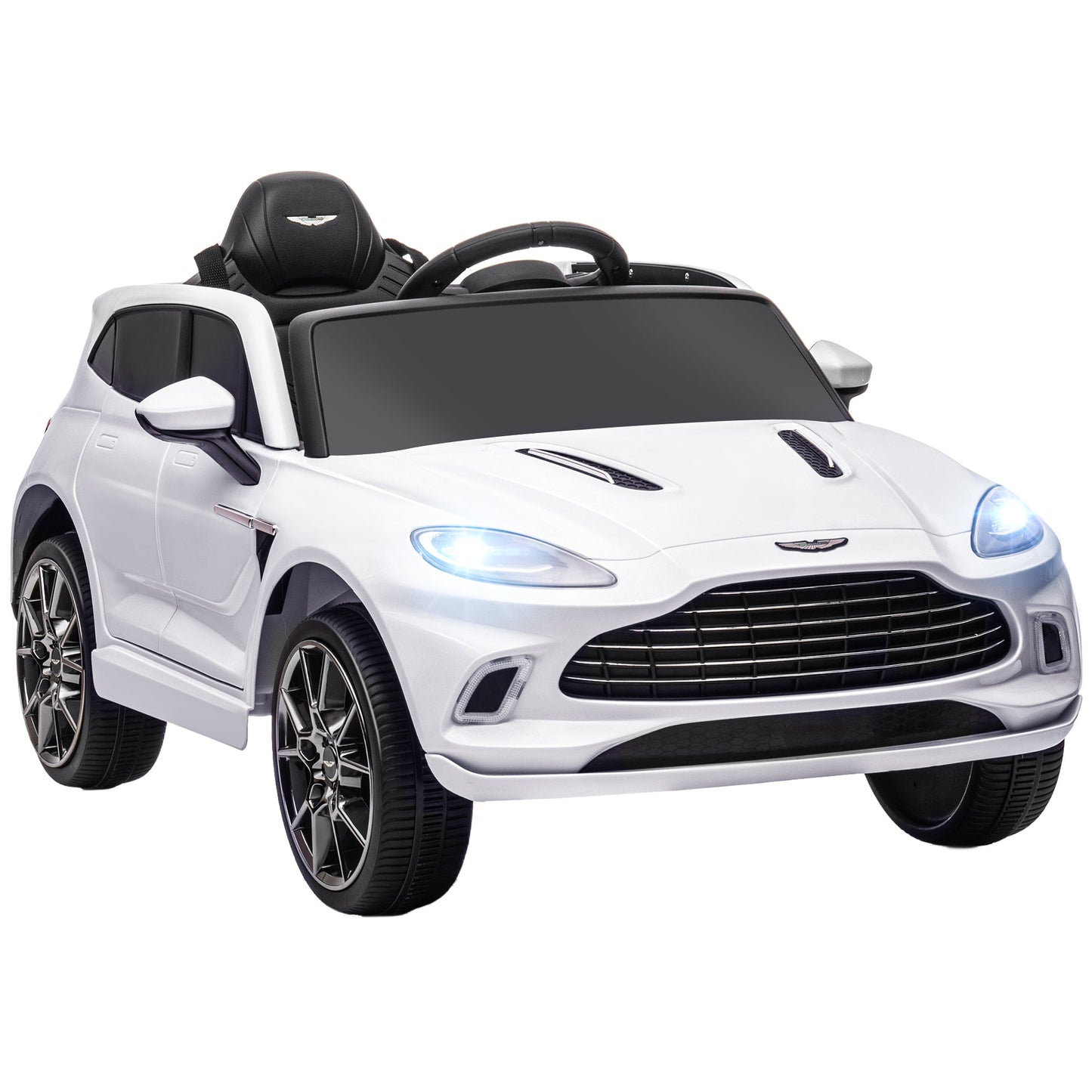 AIYAPLAY Aston Martin DBX Licencjonowany samochód elektryczny dla dzieci zasilany akumulatorem, 12 V, samochód dla dzieci z oświetleniem, klakson muzyczny, biały