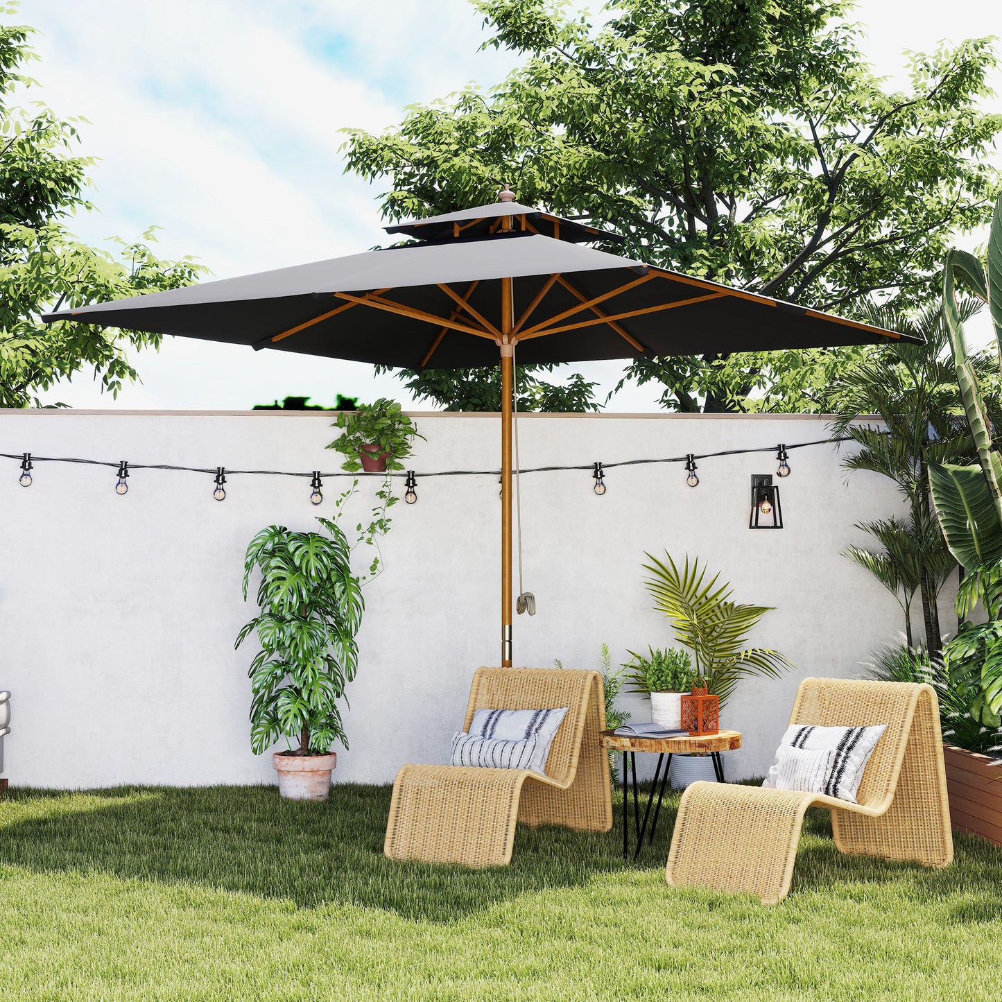 Outsunny 3 m kwadratowy parasol z baldachimem - czarny