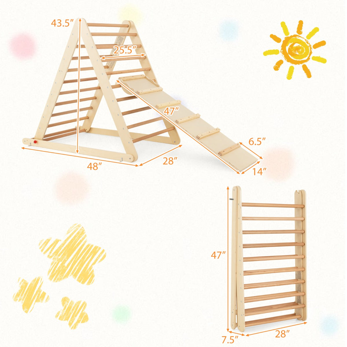 Wooden Climbing Ladder with Ramp for Kindergarten or Home-Natural