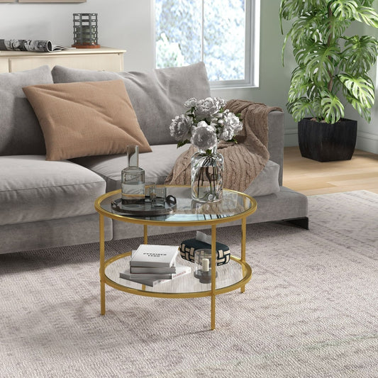 HOMCOM Round Coffee Table with Storage in Gold Tone, image 2