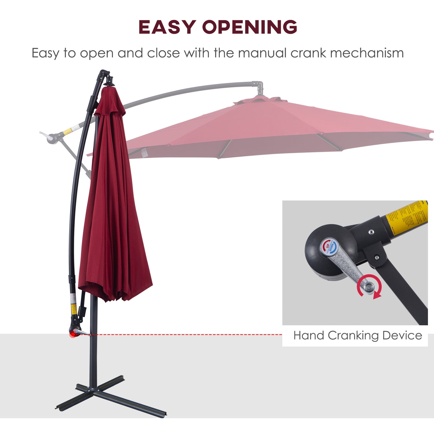Outsunny Cantilever Parasol Parasol Wiszący Banan Stalowy Ciemnozielony 3M Patio Wino Czerwony