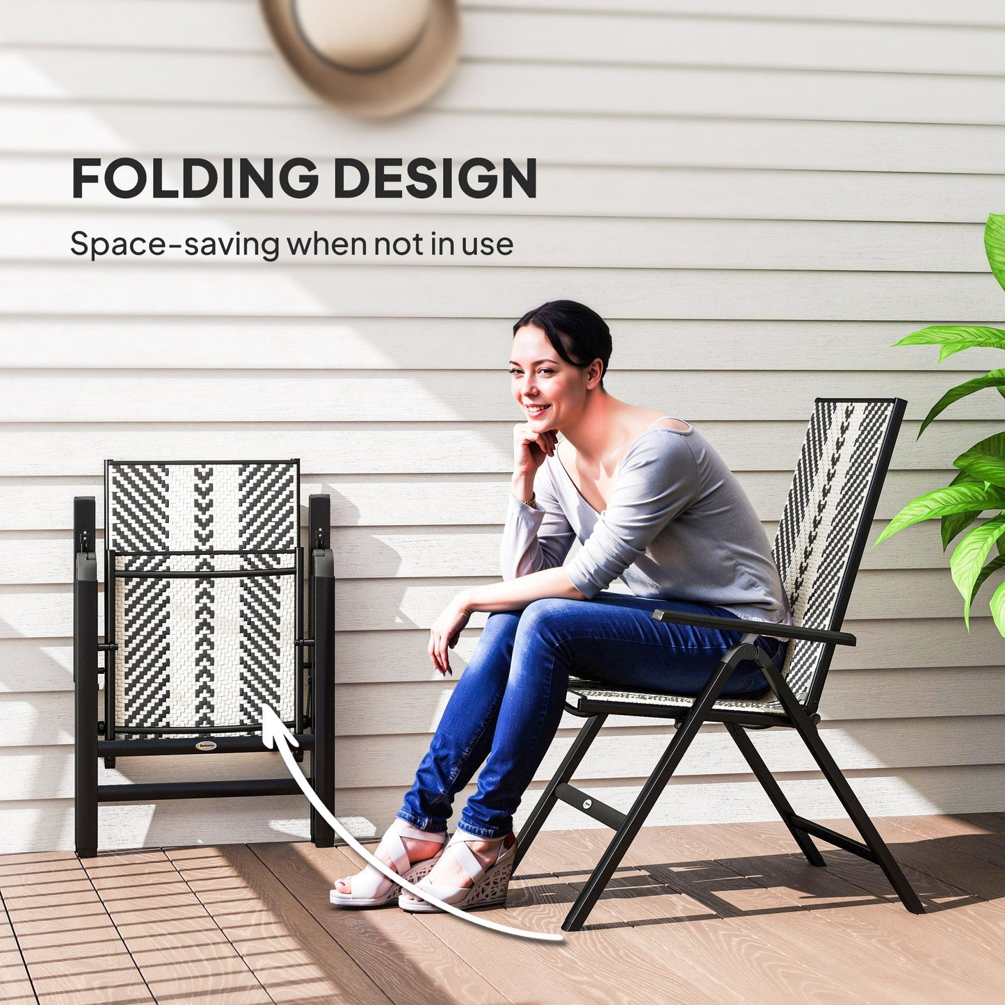 Outsunny Rattan Reclining Garden Chairs - Black
