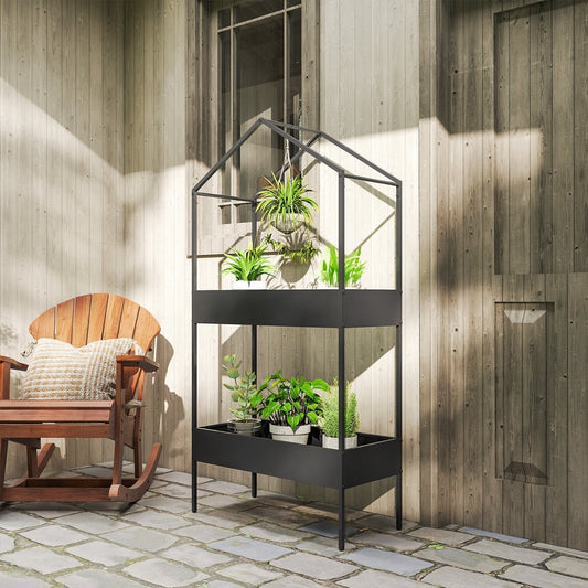 Outsunny 2 Tier Plant Stand in Black, image 2