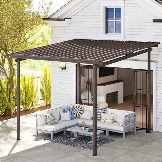 Outsunny 3 x 3(m) Garden Pergola with Waterproof Metal Roof, Lean to Pergola Hardtop Gazebo, Wind-resistant Outdoor Sun Shade, Easy to Assemble