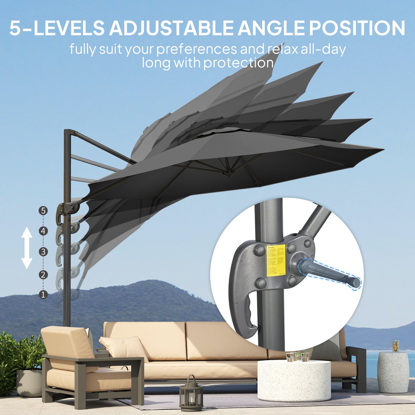 Outsunny 3 x 3m Parasol wysięgnikowy - czarny