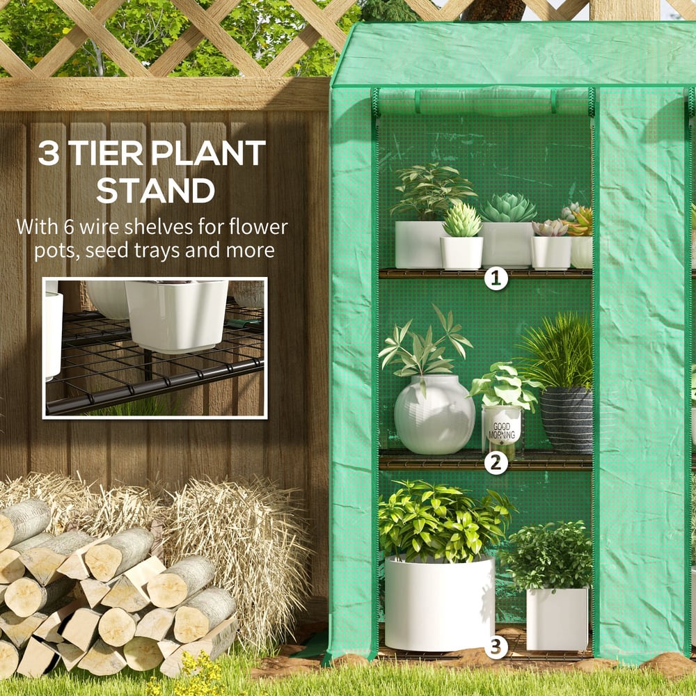 Outsunny Three-Shelf Mini Greenhouse in Green, image 5