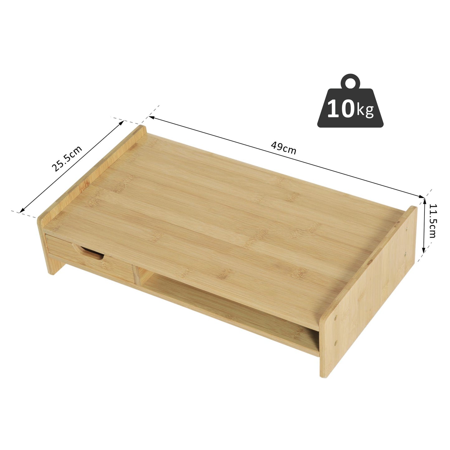 HOMCOM Monitor Riser Laptop PC Plinth Stand TV Komputer Organizer na biurko z szufladą Bamboo