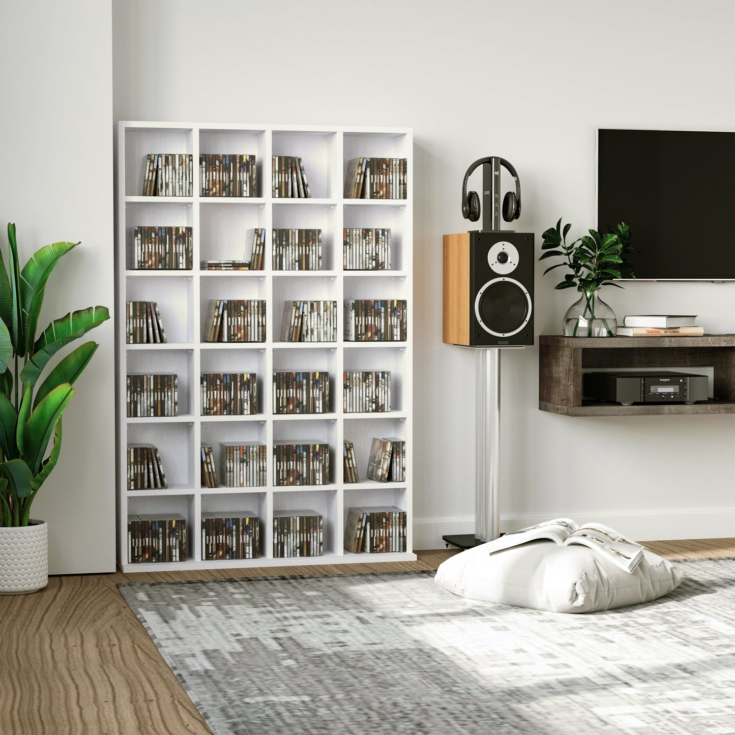 HOMCOM CD Storage Unit with Adjustable Shelves, 89 x 130.5 cm, White