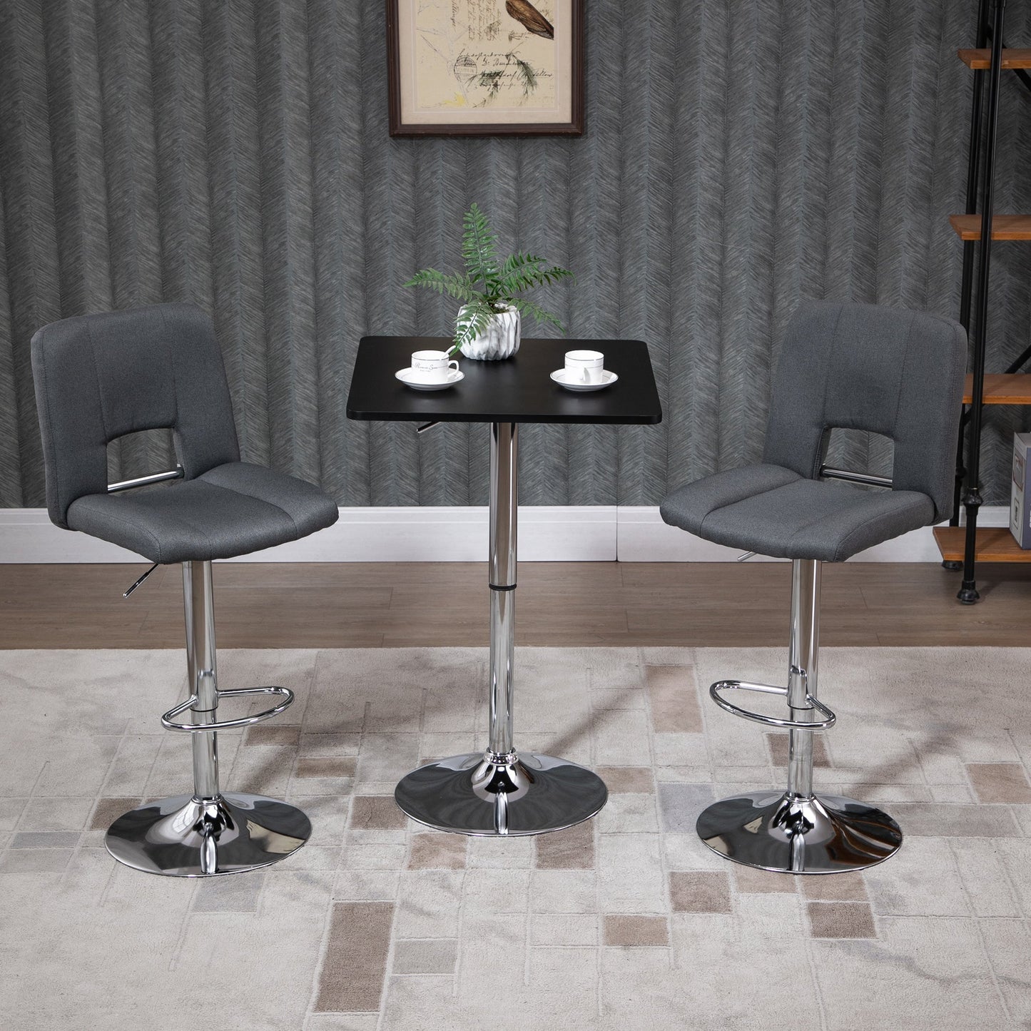 HOMCOM Modern Height Adjustable Counter Bar Table with 360¡ Swivel Tabletop and Electroplating Metal Base, Pub Desk for Living Room, Kitchen, Restaurant, Pub, Black and Silver