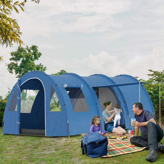 Outsunny 5-6 Man Camping Tent with 2 Room, Floor and Carry Bag - Blue