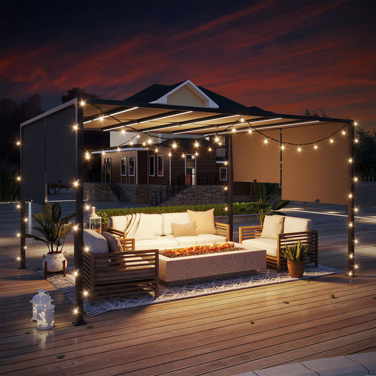 Outsunny Metal Pergola with LED Lights in Dark Grey, image 2