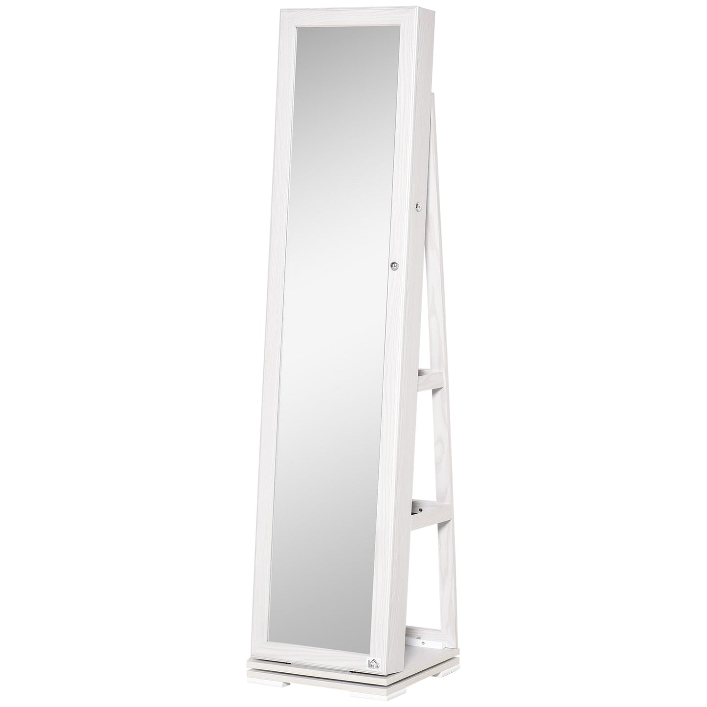 HOMCOM 360¡ Swivel Jewellery Cabinet, Mirror Armoire, Full Length Mirror, Lockable Jewellery Organizer with Built-In Small Mirror, White