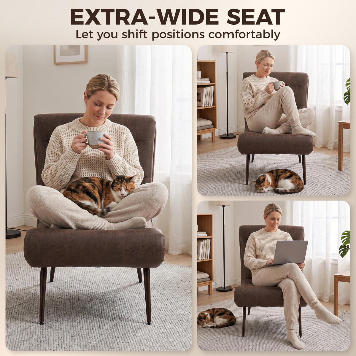 HOMCOM Modern Accent Chair with Footstool, Upholstered Lounge Chair with 64cm Wide Seat, Lumbar Pillow, Trapezoidal Backrest