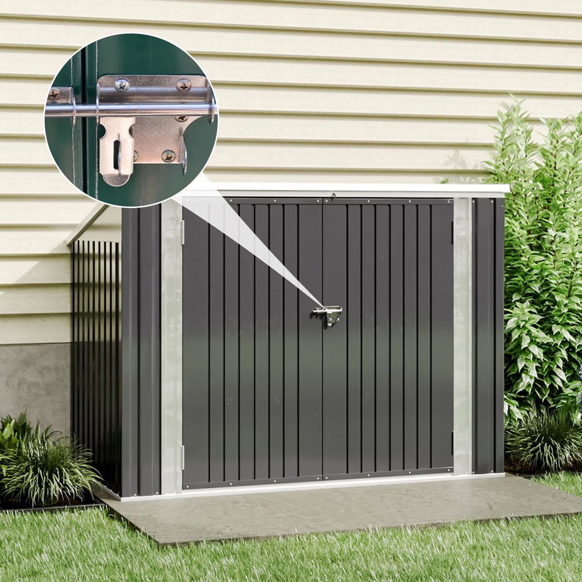 6/7ft Lockable Steel Garden Metal Junk/Bike Storage Shed Green/Black/Grey
