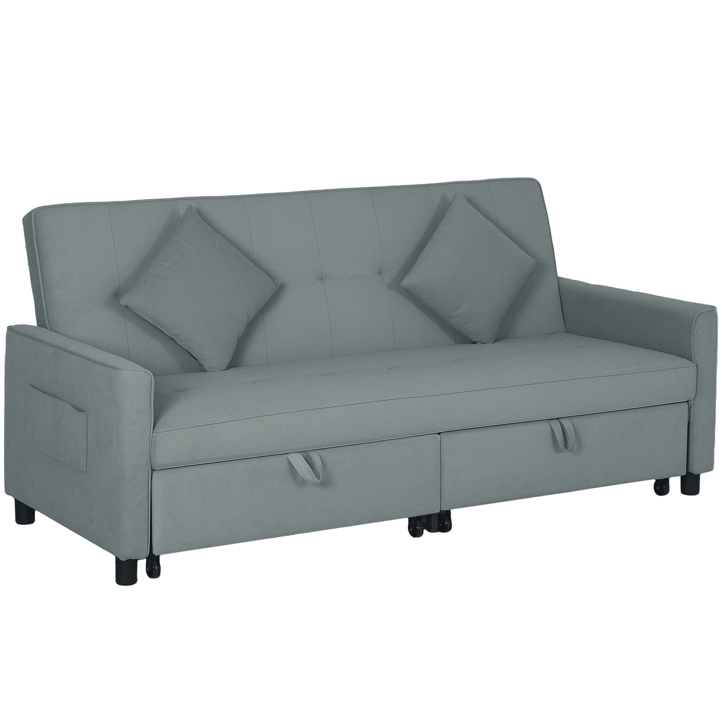 HOMCOM Trzyosobowa sofa rozkładana Velvet-Feel - Szara
