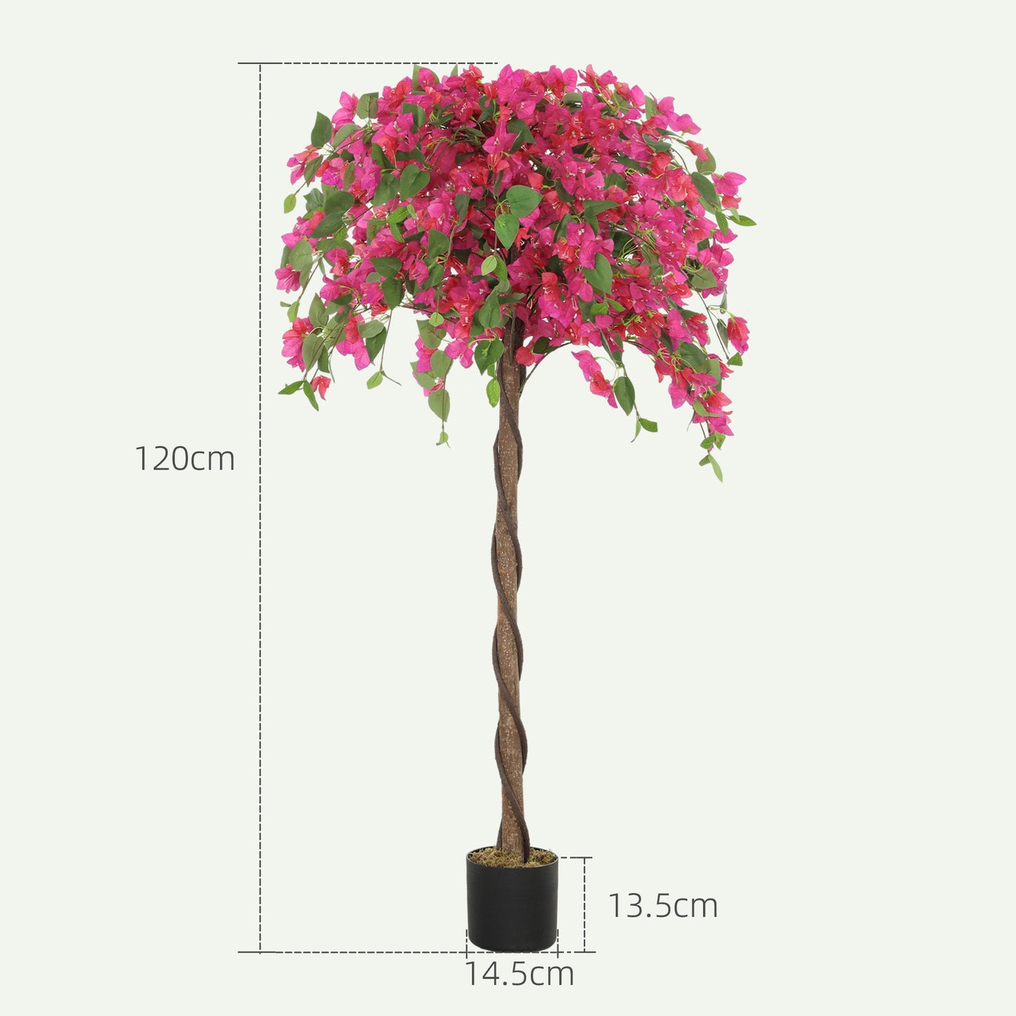 HOMCOM Zestaw 2 dekoracyjnych roślin sztucznych, kwiaty Murraya w doniczkach, sztuczne rośliny do wystroju wnętrz, 120 cm, fioletowo-czerwony