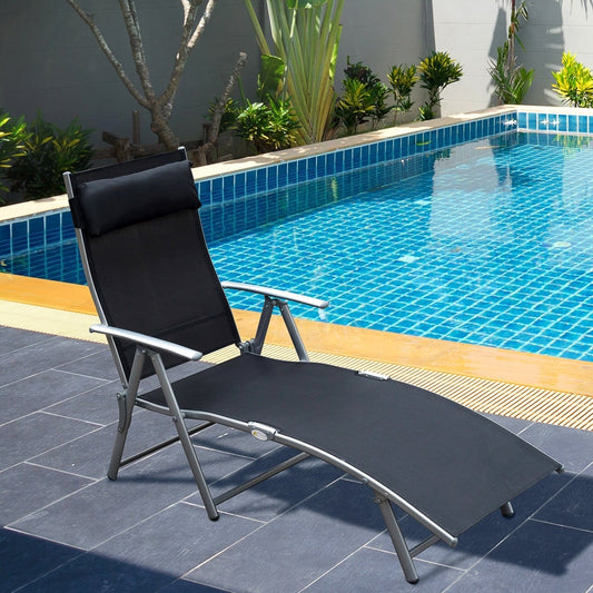 Outsunny Sun Lounger Steel Frame Outdoor Folding Chaise Texteline Lounge Chair in Black, image 2