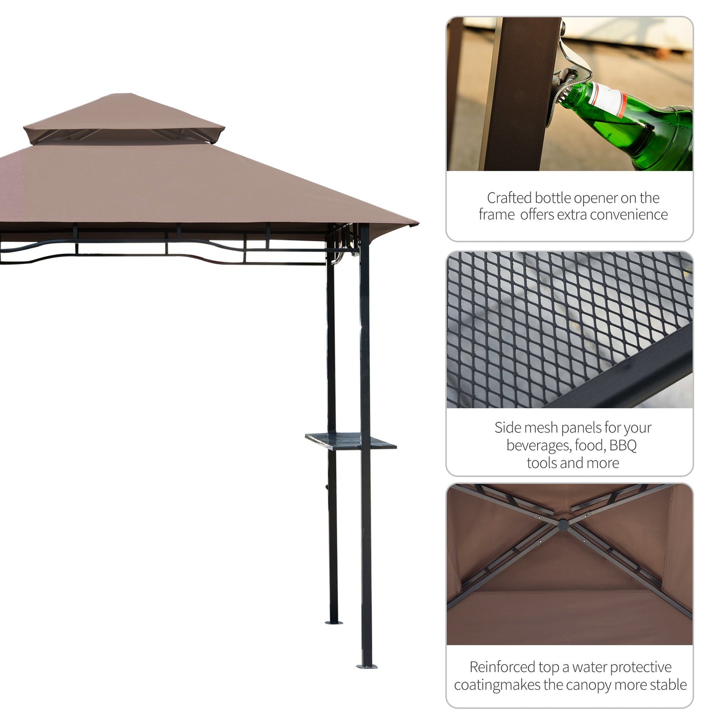 Outsunny 2.5M (8ft) New Double-Tier BBQ Gazebo Shelter Grill Canopy Barbecue Tent Shelter Patio Deck Cover - Coffee