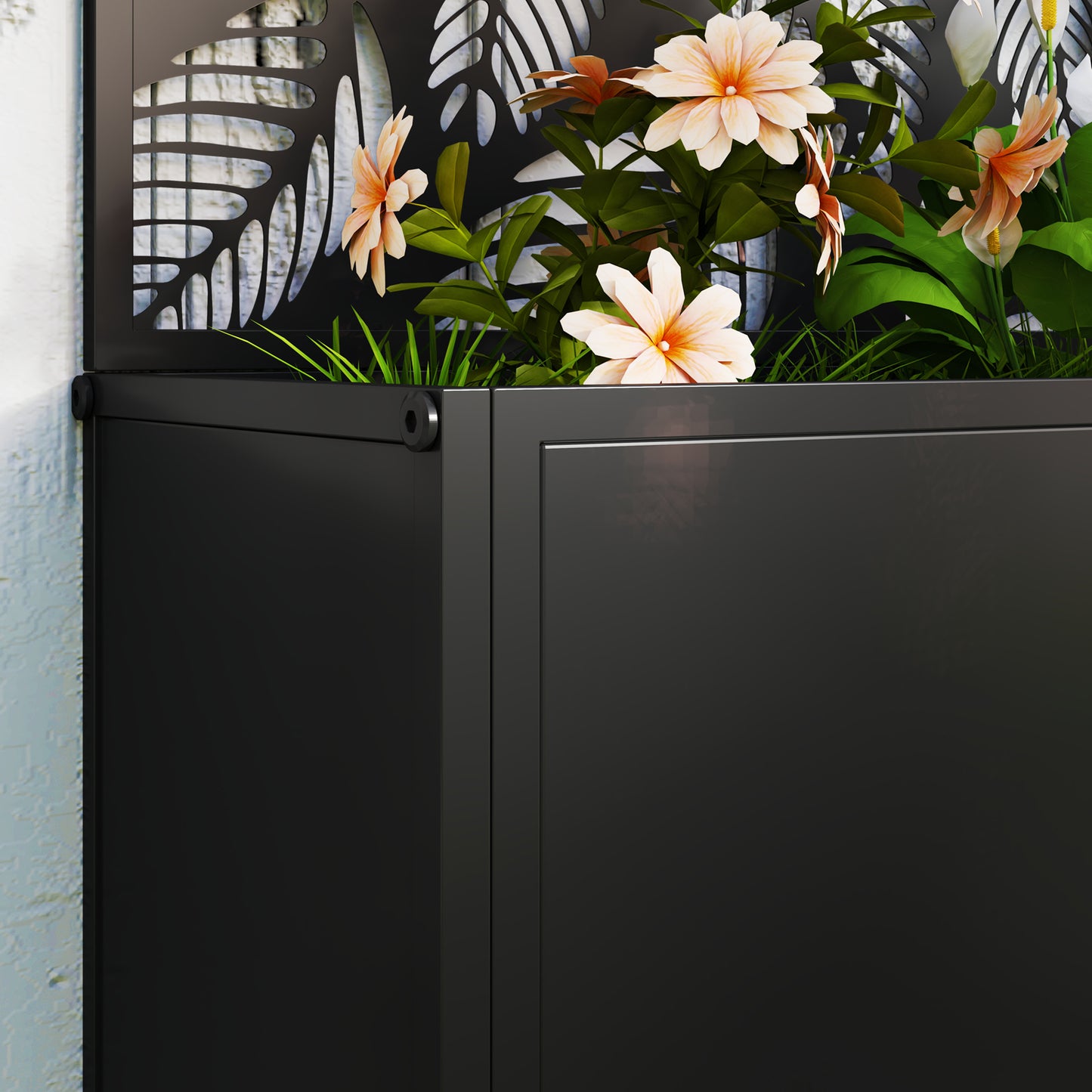 Outsunny Outdoor Metal Planter, with Back Trellis - Black