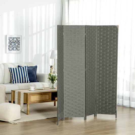 HOMCOM 4-Panel Room Dividers, Wave Fibre Freestanding Folding Privacy Screen Panels, Partition Wall Divider for Indoor Bedroom Office, 170Â cm, Grey