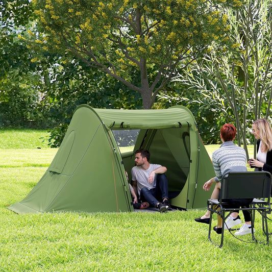 Outsunny 3 Man Camping Tent with Living Area and 2 Bedrooms, 3000mm Waterproof Family Tent with Sewn-in Groundsheet and bag, Portable Dome Shelter for Hiking, Festival, Backpacking, Green
