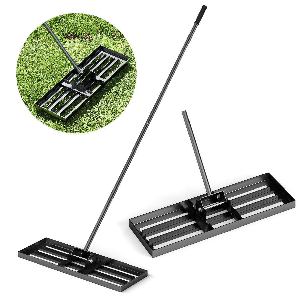 75/91/106 x 25cm Lawn Leveling Rak with Ergonomic Handle-75 x 25 cm-Black