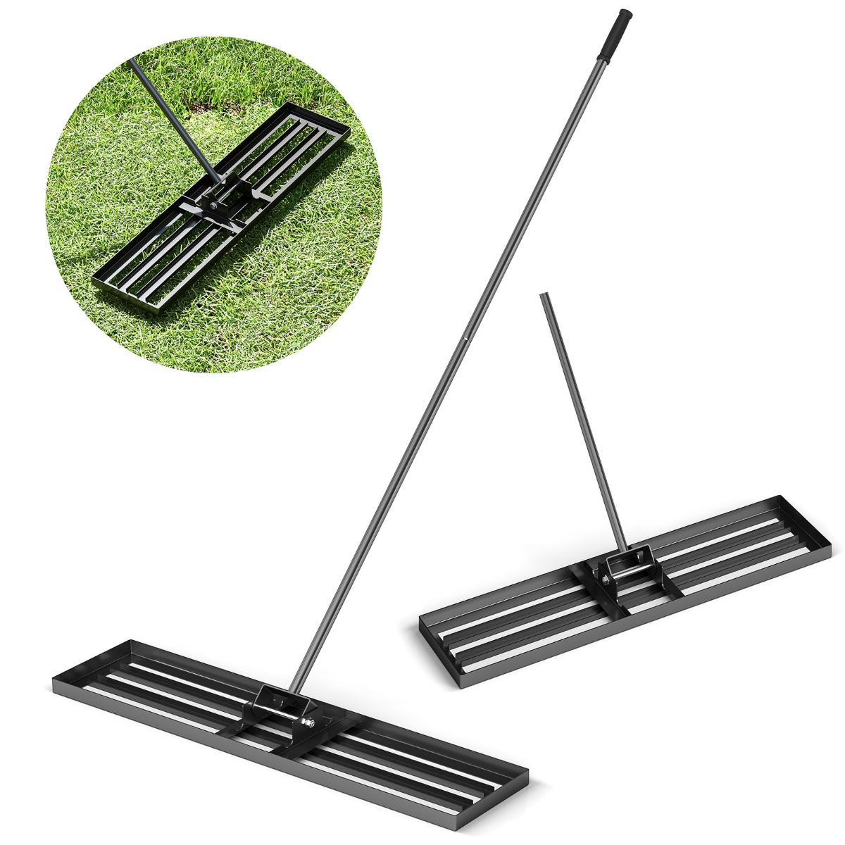 75/91/106 x 25cm Lawn Leveling Rak with Ergonomic Handle-106 x 25 cm-Black