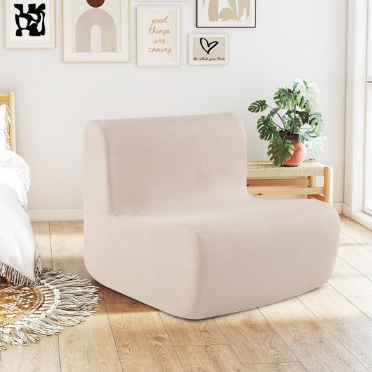 Lazy Floor Sofa Chair with Soft Velvet and Ergonomic Support-Beige