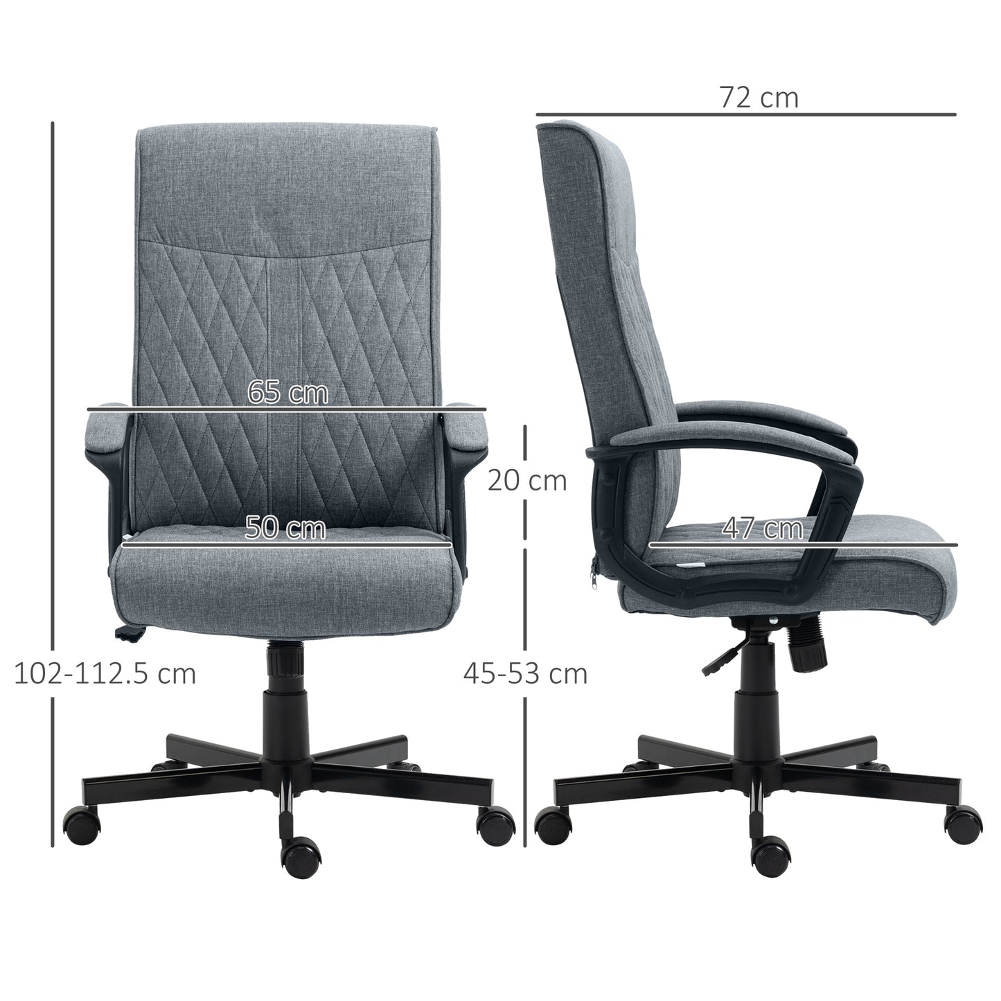 Vinsetto High Back Home Office Chair, krzesło komputerowe z tkaniny lnianej, obrotowe krzesło biurowe z regulowaną wysokością do salonu, sypialni, gabinetu, ciemnoszary