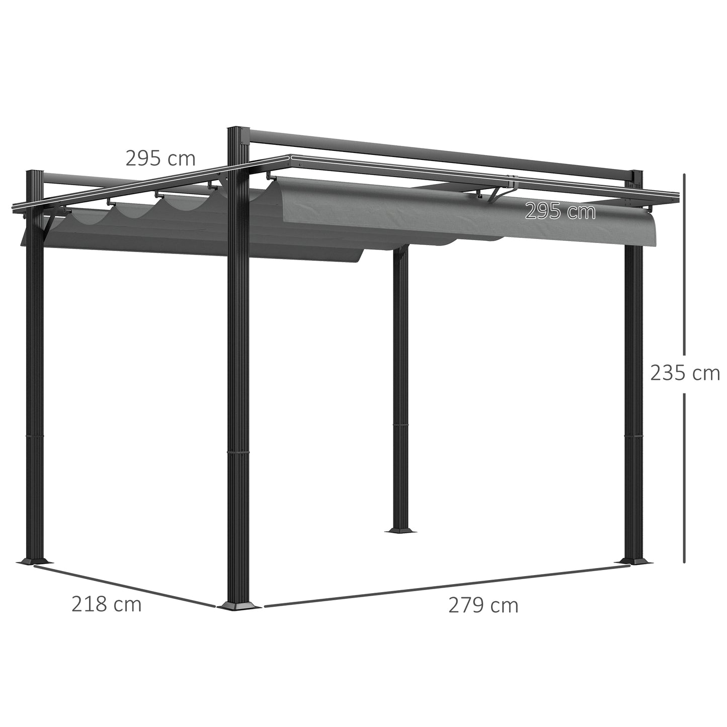 Outsunny 3 x 3(m) Rozwijana pergola, zadaszenie ogrodowe z aluminiową ramą, na grill, patio, pokład, ciemnoszary