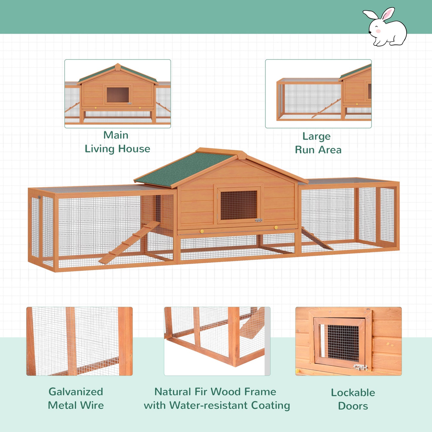 PawHut Wooden Guinea Pigs Hutches W/ Ramp-Golden Red