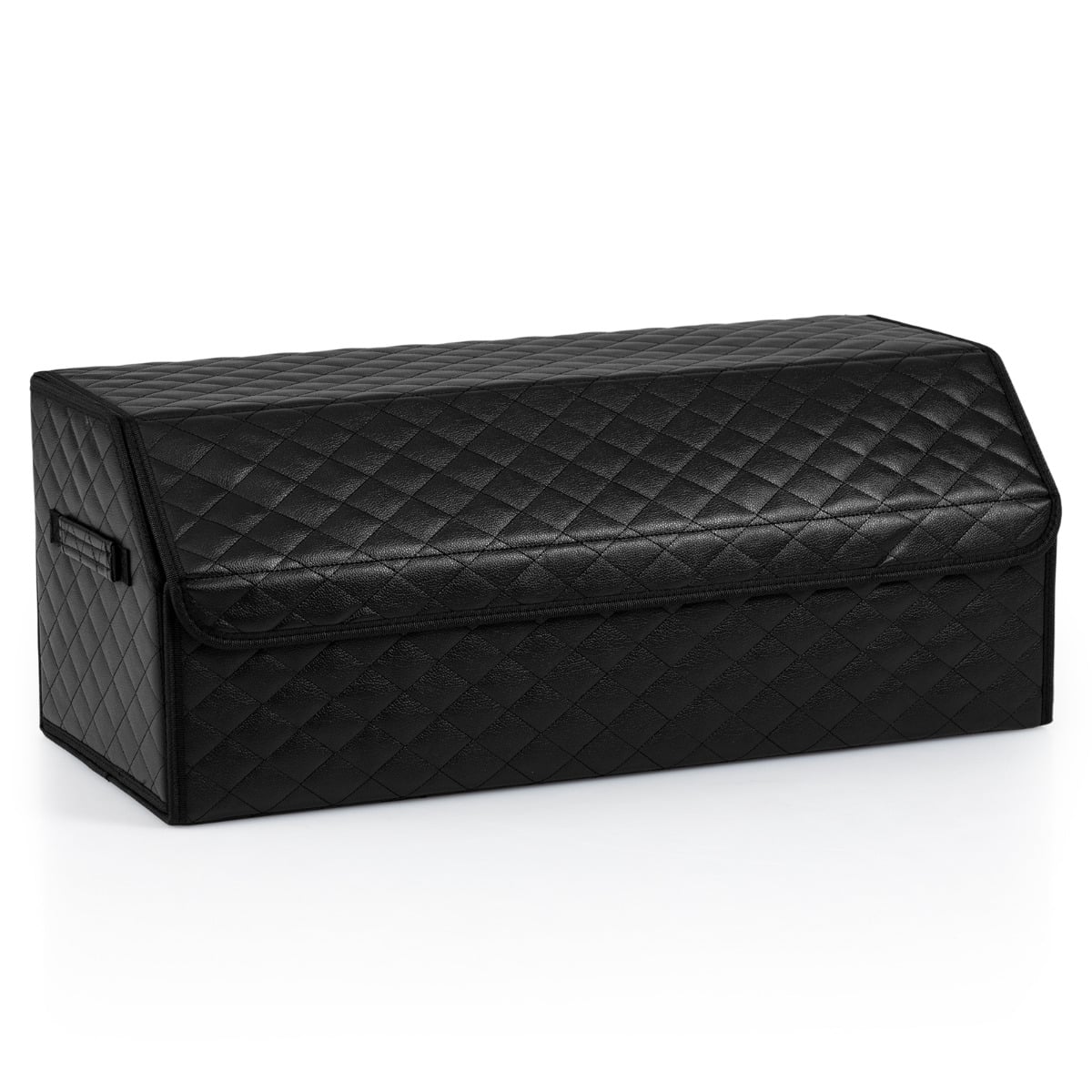 Leather Car Trunk Organizer with Lid Removable Divider and Large Capacity-Gradient Black-Size 2