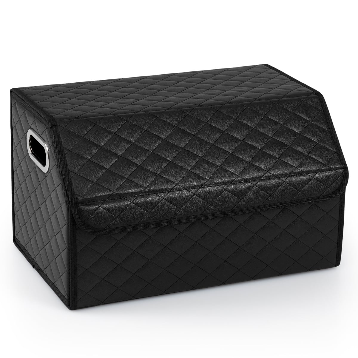 Leather Car Trunk Organizer with Lid Removable Divider and Large Capacity-Gradient Black-Size 1
