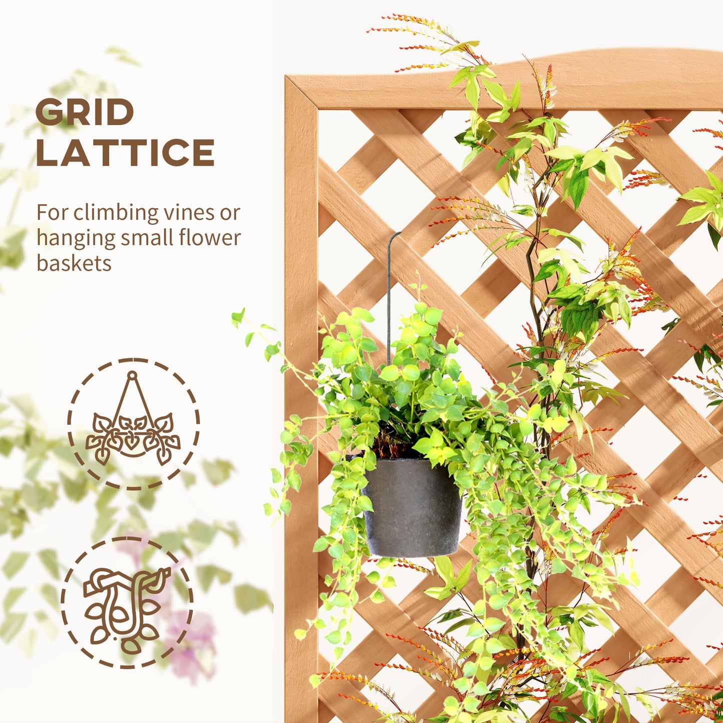 Outsunny Wooden Planter with Trellis, Freestanding Raised Bed for Garden with Lattice, Outdoor Planter Box for Climbing Plants, Vines, Flowers, 76 x 36 x 170 cm, Brown