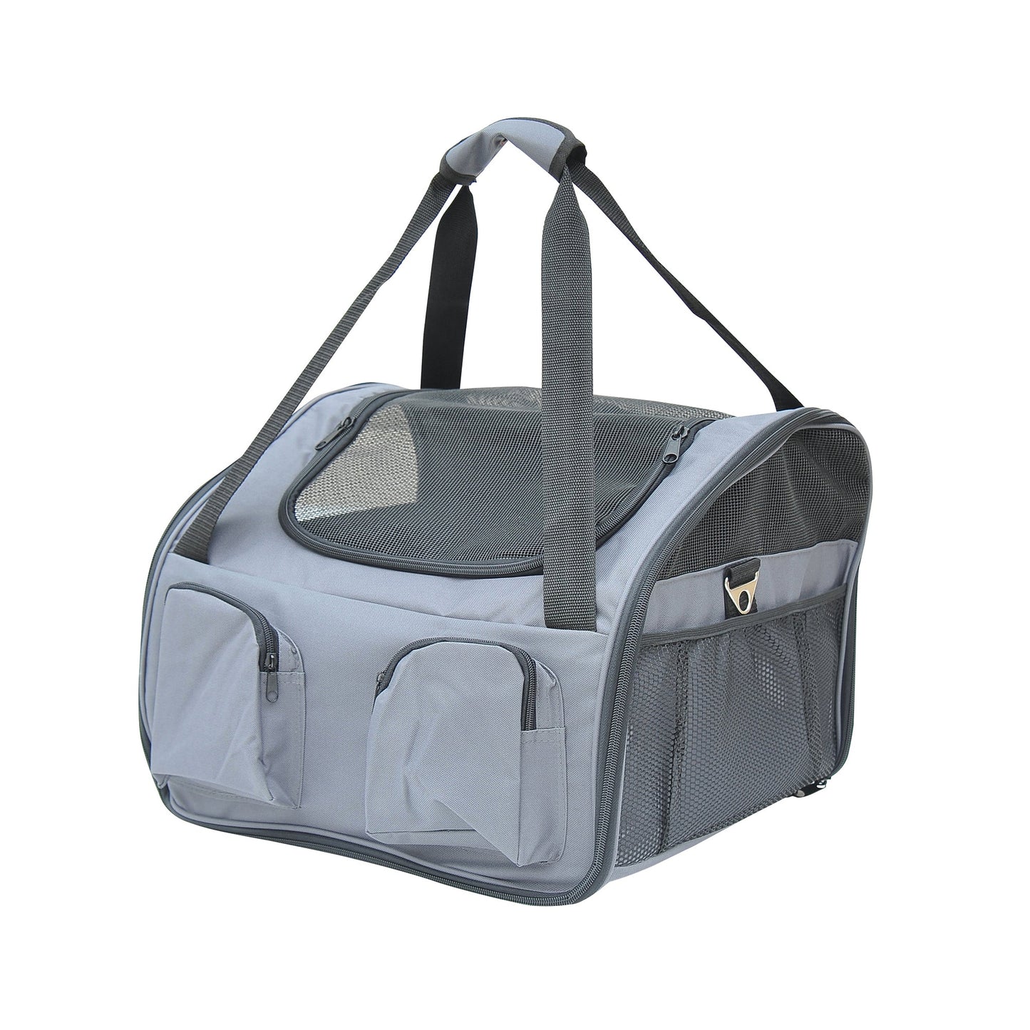 PawHut Pet Carrier Składana Torba Fotelik Samochodowy Kot Pies Szczeniak Kennel Przenośna Klatka Podróżna Tote Case Siatkowy Uchwyt Dom Szary