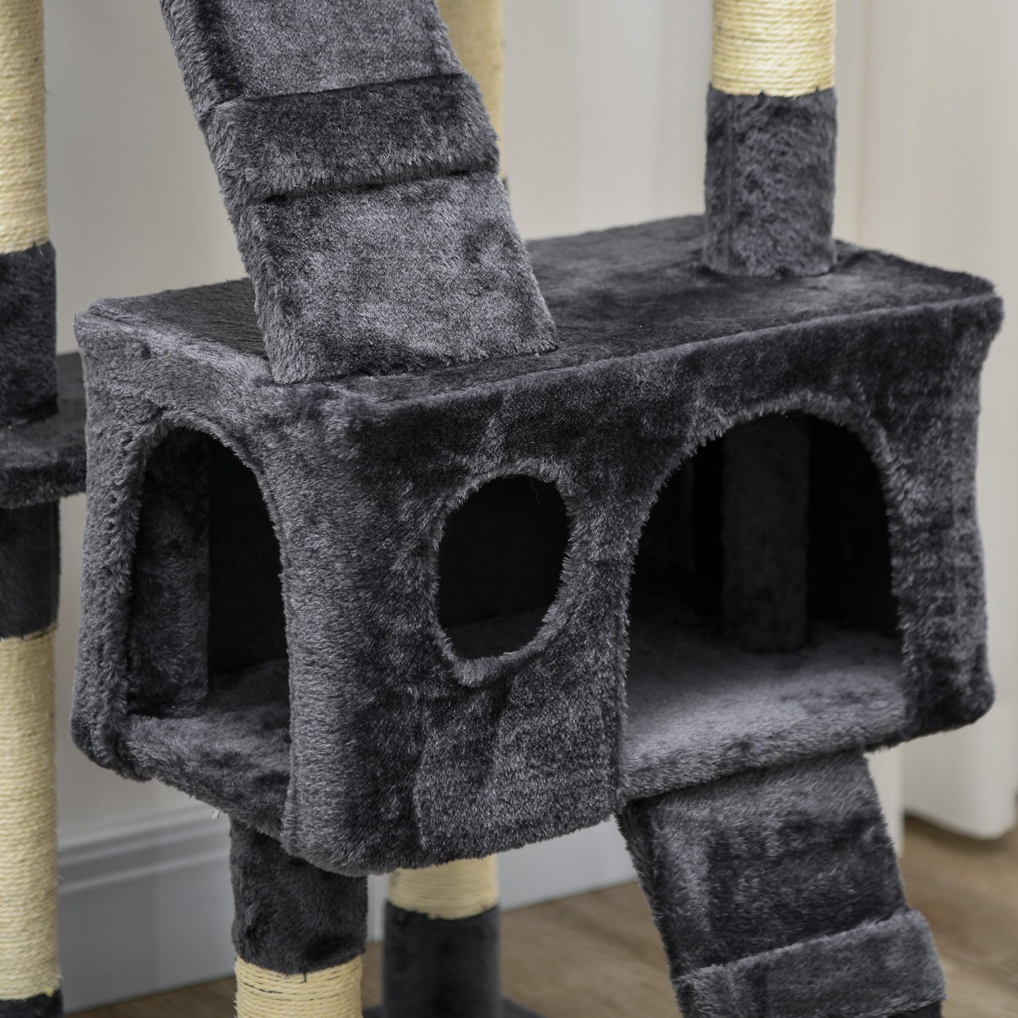 PawHut 173cm Cat Tree Scratching House, Activity Play Centre, Charcoal Grey