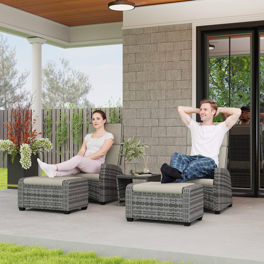 Outsunny 5-Piece Rattan Garden Furniture Set with Cushions - Grey