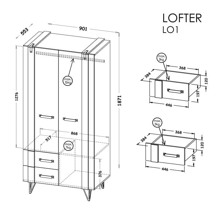 Szafa na zawiasach Lofter LO1 90cm