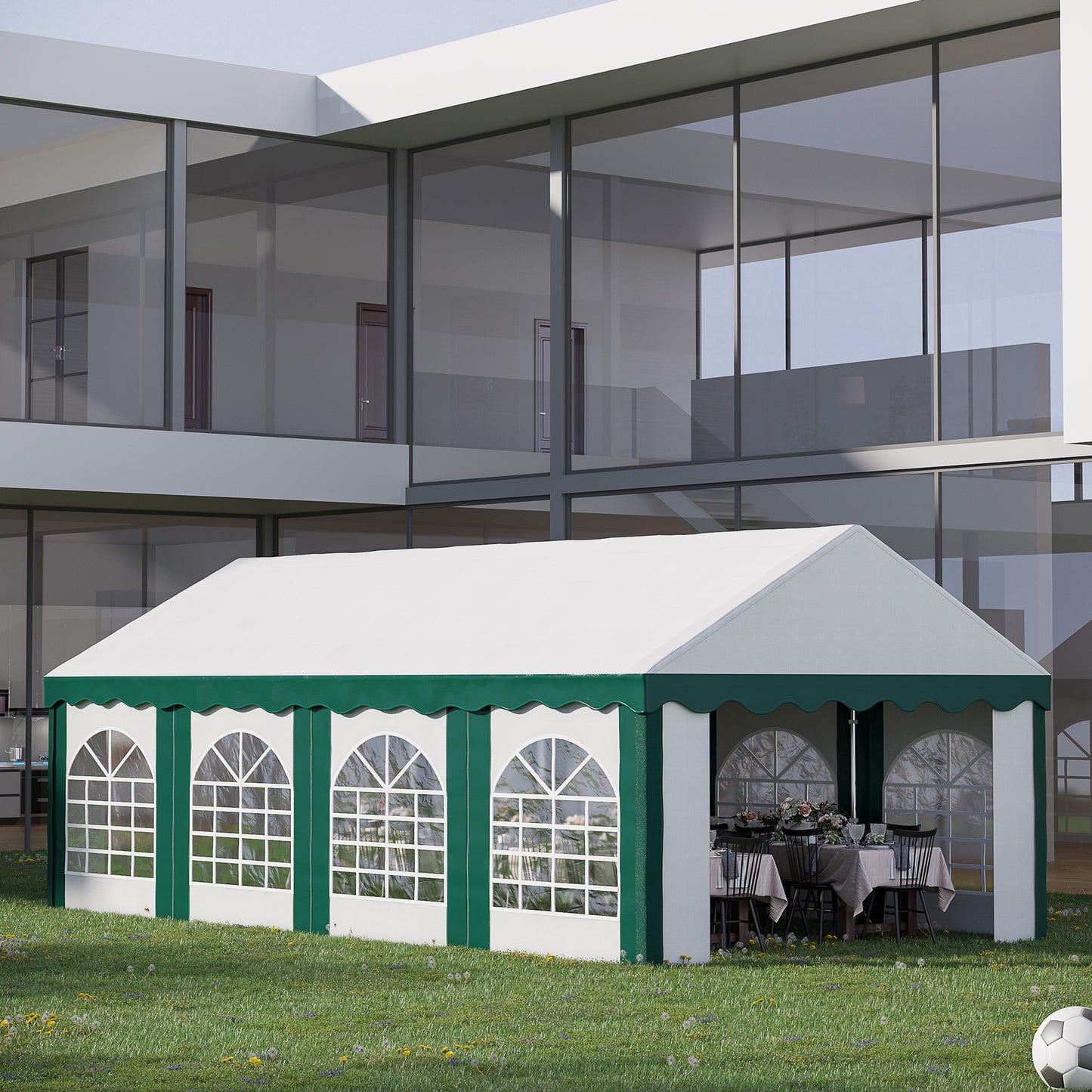 Altana ogrodowa Outsunny 8 x 4 m z bokami, ocynkowany namiot imprezowy z ośmioma oknami i podwójnymi drzwiami, na imprezy, wesela i inne wydarzenia