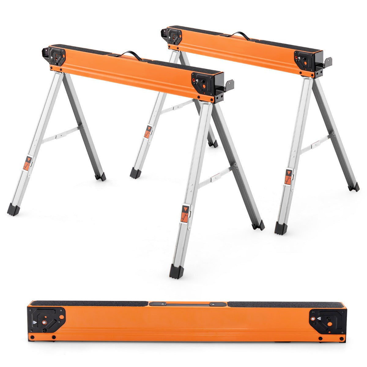 Set of 2 sawhorses, foldable, portable workhorses, load capacity up to 500 kg