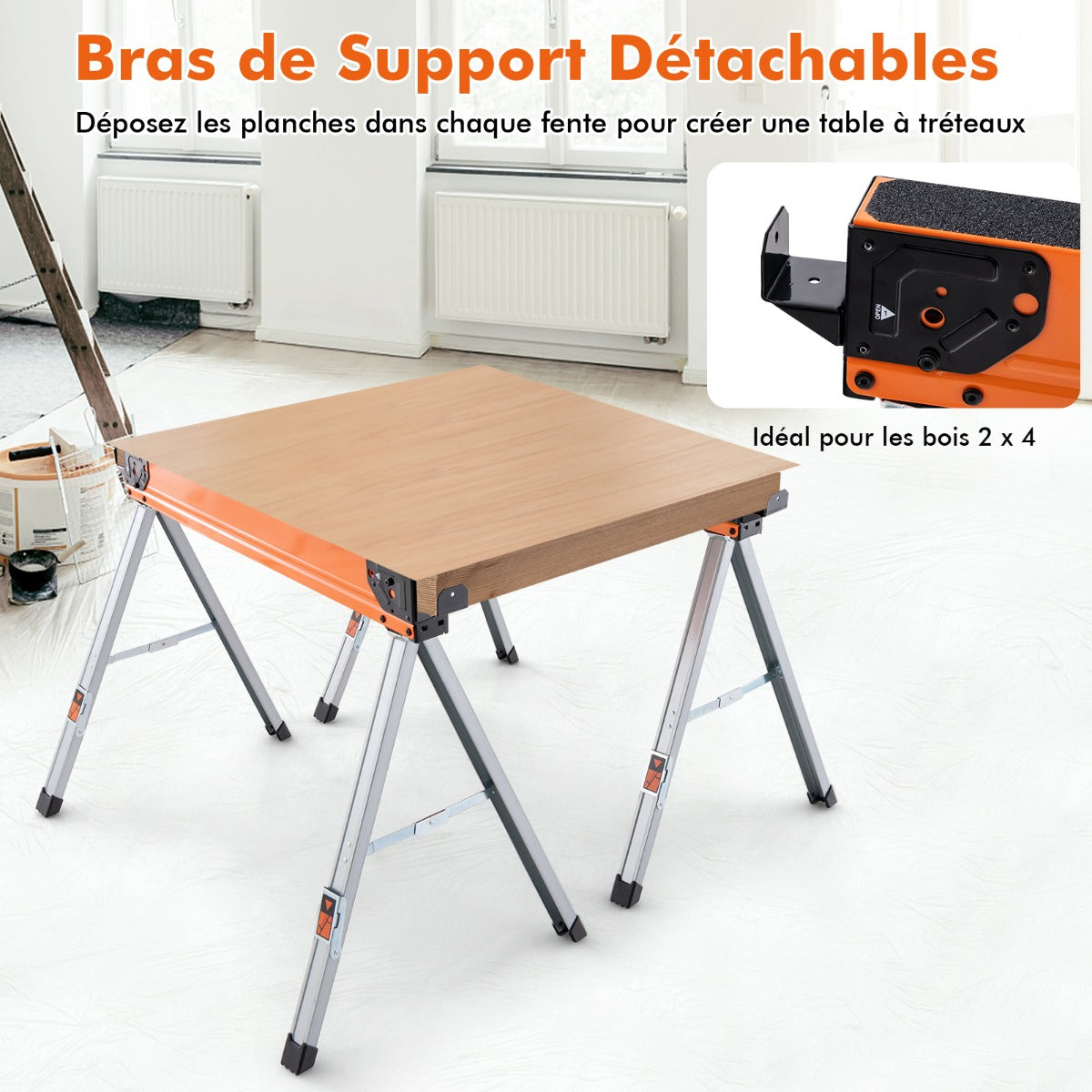 Set of 2 sawhorses, foldable, portable workhorses, load capacity up to 500 kg