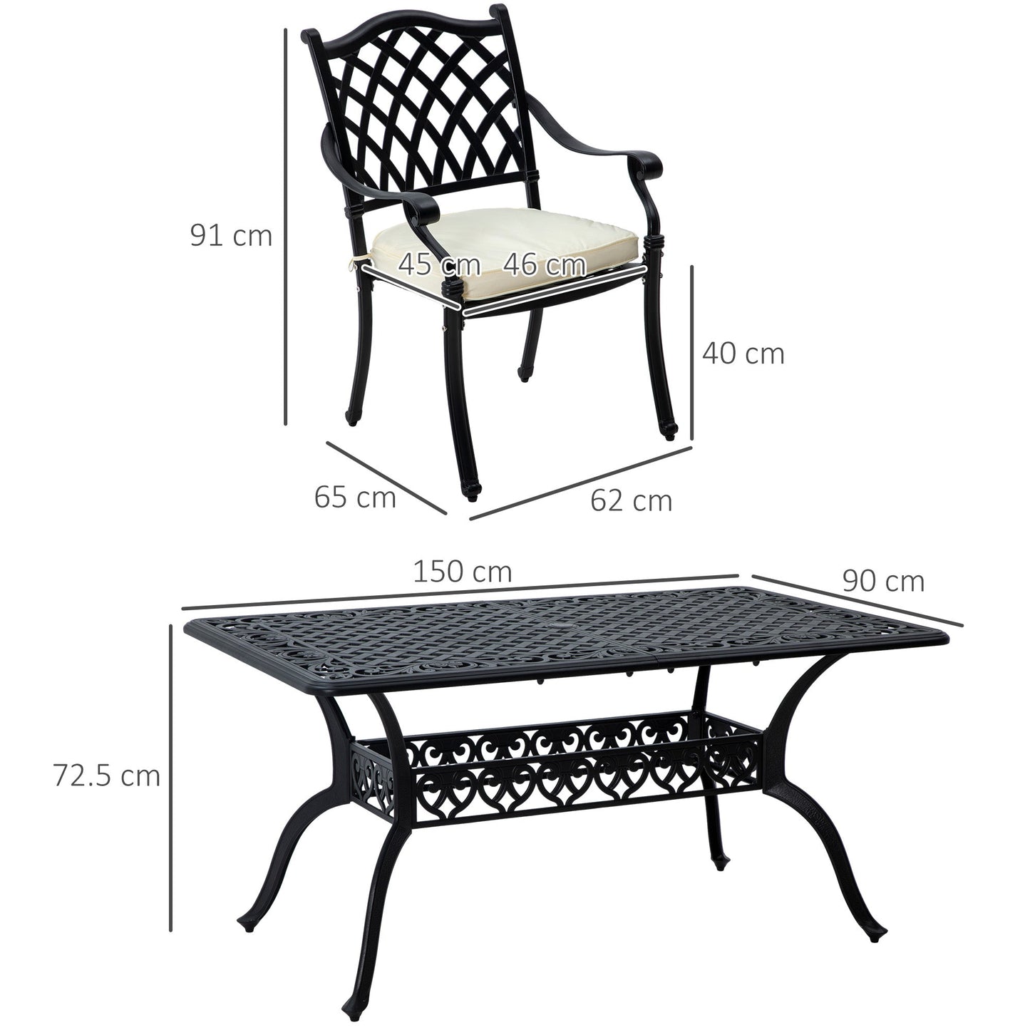 Zestaw mebli ogrodowych Outsunny z aluminium, 7 elementów, z otworem na parasol, czarny